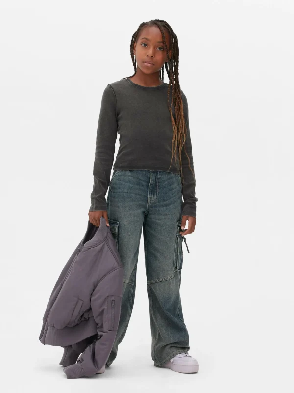 T-shirt Délavé à L'acide à Manches Longues