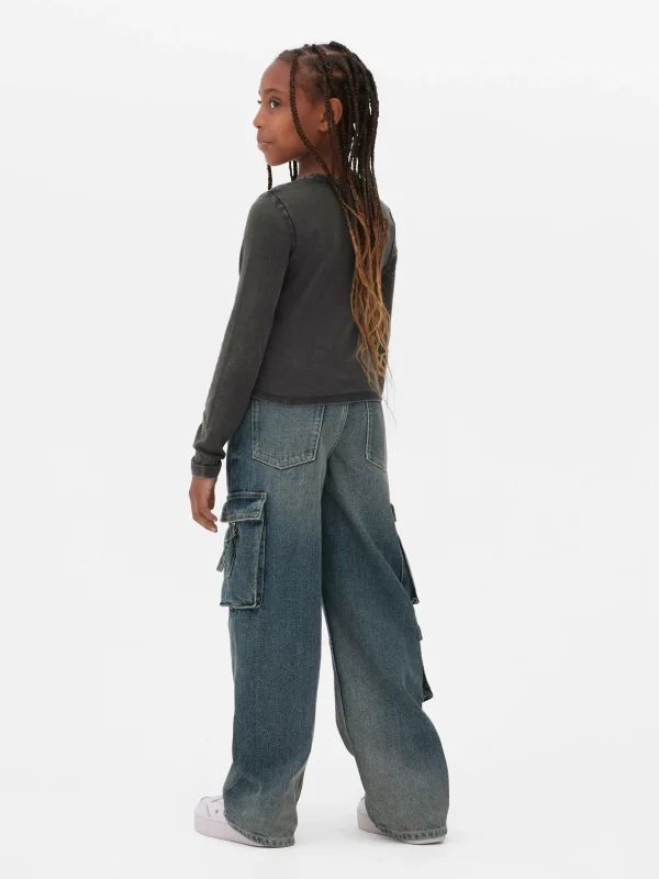 T-shirt Délavé à L'acide à Manches Longues