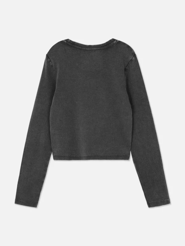 T-shirt Délavé à L'acide à Manches Longues