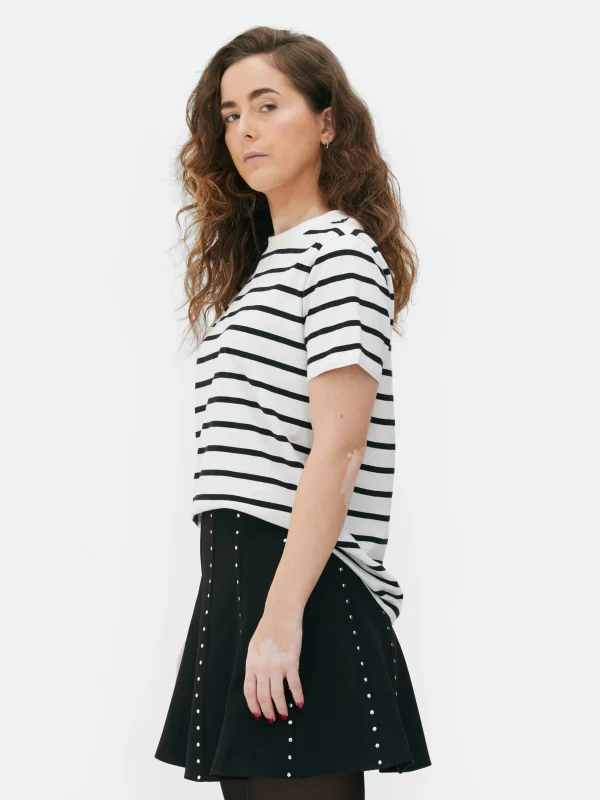 T-shirt Rayé à Col Ras-du-cou