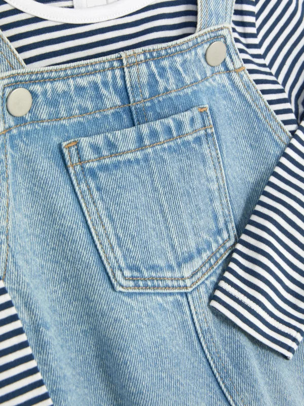 T-shirt Rayé à Manches Longues Et Salopette En Denim