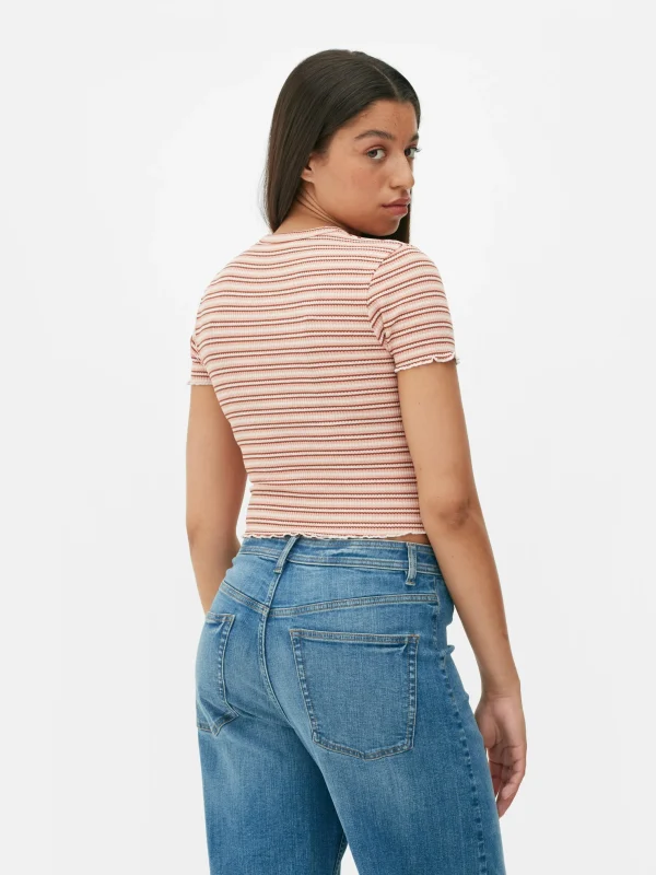 T-shirt Texturé à Ourlet Ondulé