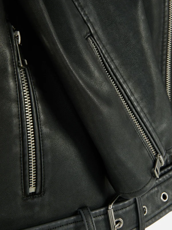 Veste De Motard En Simili Cuir Effet Vieilli