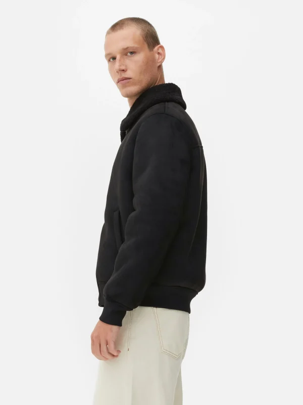 Veste En Suédine à Col Effet Mouton Retourné