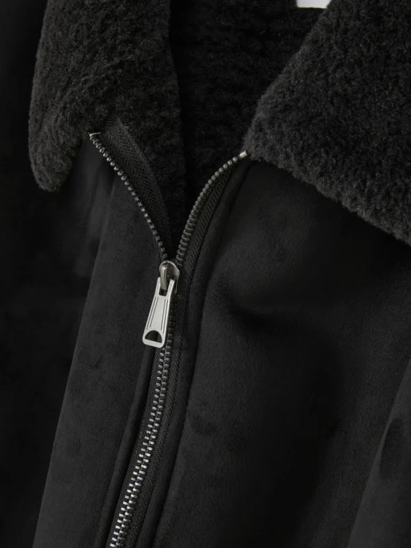 Veste En Suédine à Col Effet Mouton Retourné