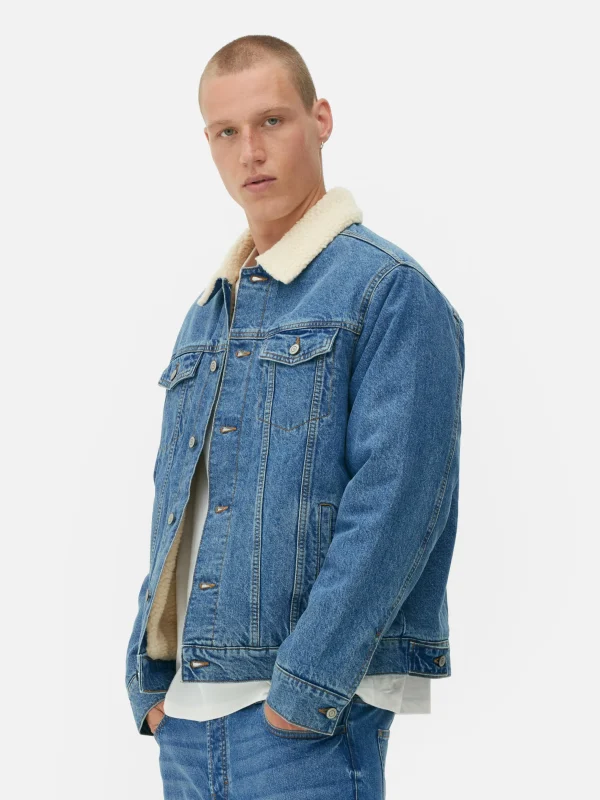 Veste Trucker En Denim à Col Effet Mouton Retourné